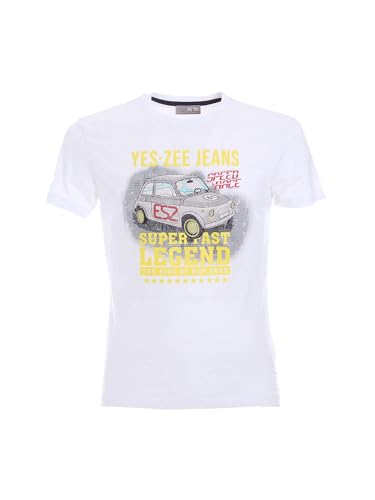 T-shirt blanc Yes Zee T704 S104 pour homme en coton premium