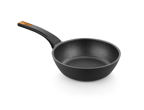 BRA COOKWARE Efficient Pro Sauté Pan w/Glass Lid | 11 inches - 4.2 quarts Non-Stick Cast Aluminum Deep Pan | All Heat Sources Compatible | PFOA Free | Ergonomic Heat-Resistant Handle | Non Deformable