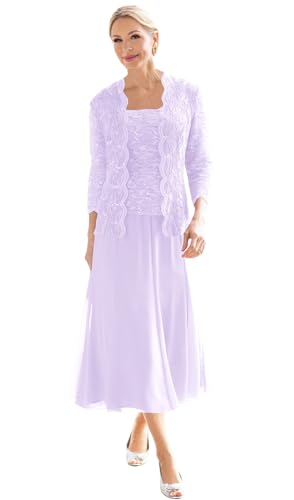 ISABUFEI Mother of The Bride Dresses Chiffon Lace Tea Length Grandmother Dresses with Jacket