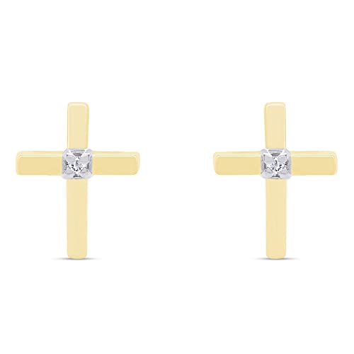 Cross Stud Earrings for Women, Round Diamond, Moissanite or Lab-Grown Diamond in 14K Gold Over 925 Sterling Silver, Dainty Religious Jewelry Gift with Push Back2