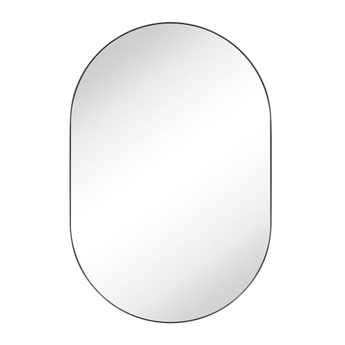 Image of TEHOME Oil Rubbed Bronze 20x30'' Oblong Mirror Dark Bronze Capsule Pill Shaped Bathroom Vanity Mirror 30 x 20 inch Oval Metal Framed Mirror in Stainless Steel