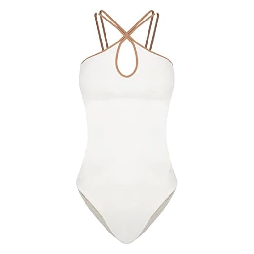 Women'secret Bañador Reductor Halter Blanco Parte Superior de Bikini, Marfil, XL para Mujer