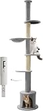 Made4Pets Floor to Ceiling Cat Tree 93-106'',Tall Cat Tower 5 Tiers,Adjustable Height, Stable Cat Tree Tower with Scratching Posts, Fluffy Condo, Hammock and Ball Toy for Indoor Cats/Kitten, Gray