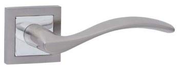 AZERODESIGN- Manillas Puertas Interior- Manetas Puertas Interior Casa- Juego Manillas Puerta Madera- Zamac- Combinado en níquel satinado y níquel brillo (ROSETA CUADRADA)