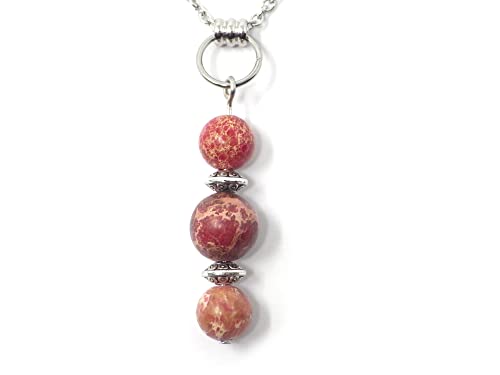 Collier femme en acier inoxydable avec pendentif en pierres naturelles style raffiné et intemporel (Rouge et Blanc)