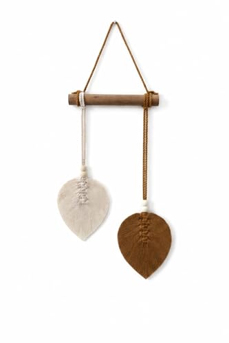 Image of AdFashionble Boho Macrame Wall Hanging Leaf Decor for Home, Living Room & Bedroom | Cotton Thread Art with Wooden Rod | Minimalist Handmade Wall Decoration | Aesthetic Nordic Wall Art for Home, Office & Gift Purpose (BROWN & OFFWHITE)