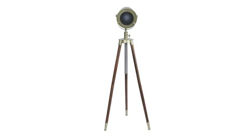 Image of PRISTINE INTERIORS Brown Fabric Shade Tripod Floor Lamp with Black Base Silver Metal Shade Tripod Floor Lamp with Beige Base (Amy Gold)
