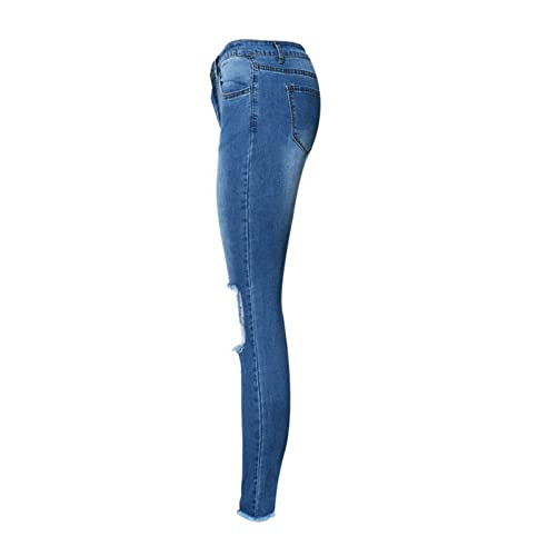 High Waist Slim Stretch Denim Ladies Ripped Trousers with Pockets4