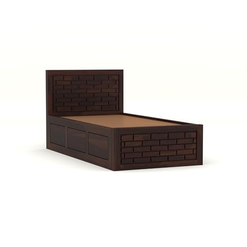 Image of Solid Sheesham Wood Single Size Bed with Box Storage for Bedroom Living Room Single Cot for Home Wooden Palang for Hotel (Walnut, Size 6 * 3)