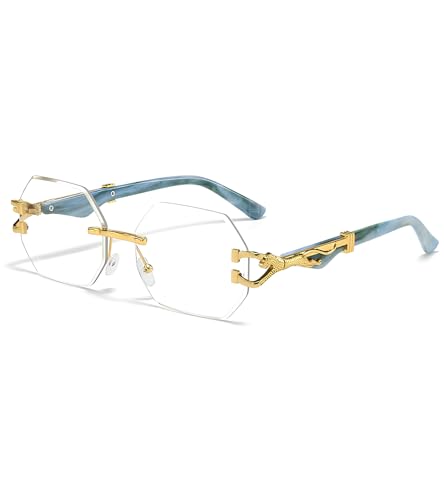 Image of Designer Hexagon Rimless UV Protection Sunglasses for Men Women Stylish - Spotted on YoYo Honey Singh - Anti Glare Retro Rectangle Gradient Leopard Shades Party Goggles