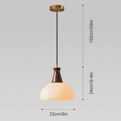 Lampe suspendue céramique blanche et noyer rétro style japonais - 8