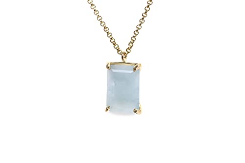 Collier d'aigue-marine artisanal fait à la main pour femme en pendentif rectangle unique