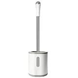 AONEZ Compact Toilet Brush & Holder, Stainless Steel Handle, Space Saving for Storage, Deep Cleaning, Drip-Proof, Easy to Assemble, Nylon Bristles, White & Grey