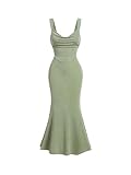 SOLY HUX Women's Open Back Cowl Neck Bodycon Maxi Dresses Sleeveless Tie Backless Cami Party Long Dress Solid Green Small