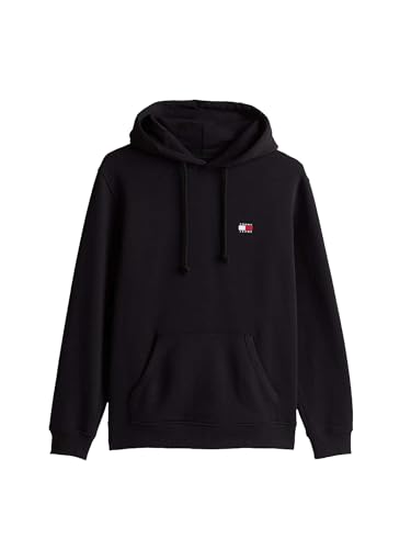 Image of Tommy Jeans Classic Pullover Hoodie, Black, Logo Badge Design (UK, Alpha, L, Regular, Regular, Black)