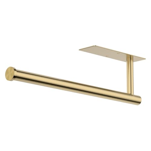 CHIKESI Paper Towel Holder Under Cabinet, Self-Adhesive,No Drilling, Stainless Steel, Wall-Mounted for Kitchen and Bathroom, Easy Install, Durable, Space-Saving, Ideal for Home, RV (Gold, 1 Pack)