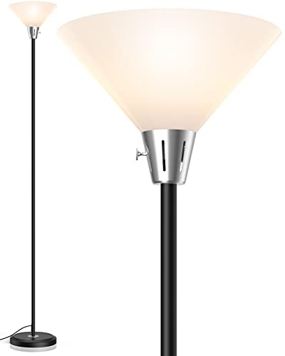 Lepower Tall Standing Floor Lamp, 9W Led Torchiere Floor Lamp With Replaceable 3000K Energy-Saving Led Bulb, Bright Stand Up Lamps For Living Room, Bedroom, Office, Black #TOP23