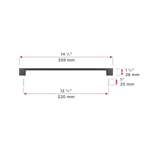 Image of Richelieu Hardware BP8160320900 Armadale Collection 12 5 /8-inch (320 mm) Center-to-Center Matte Black Modern Rectangular Cabinet and Drawer Pull Handle for Kitchen, Bathroom, and Furniture