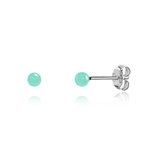 Sterling Silver Ball Stud Earrings for Women and Girls Hand Painted Enamel Colors Small 3mm Second Piercing Earrings| Hypoallergenic | Made in Italy