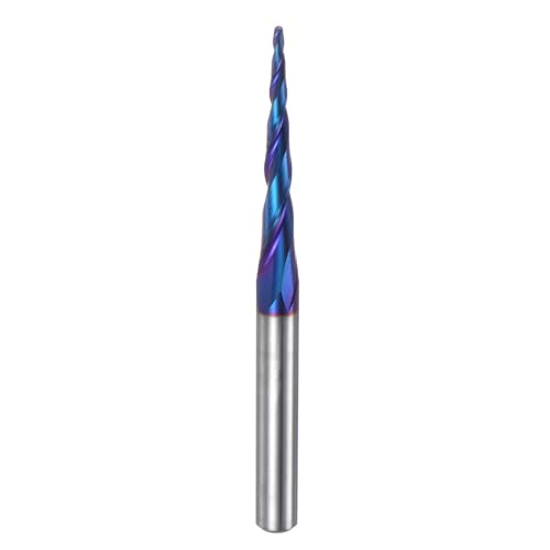 Image of uxcell Tapered Ball Nose End Mill CNC Router Bit, 1 /32 inch Radius 1 /4 inch Shank Solid Carbide Nano Coated Upcut Spiral 3 Flutes Cutter Milling Tool, 1 /16 inch Dia 3 inch Total Length