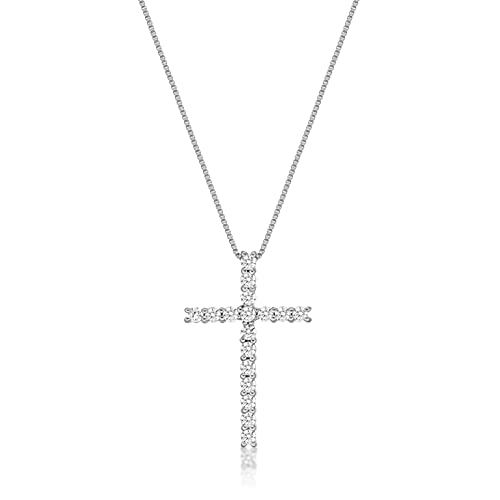 Lavari Jewelers 1/4 to 1 Carat Lab Grown Diamond Cross Pendant Necklace for Women - 10k White Gold Pendant - 18 Inch Long Chain Necklace (G-H, VS2-SI1, 0.25 to 1 cttw) Spring Ring