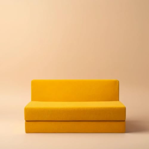 Image of PUM PUM 2-Seater Sofa Cum Bed | EPE Foam Foldable Couch with Velvet Fabric & Washable Cover | Convertible Sofa Bed for Home, Living Room & Office Guests | 3 x 6 Ft (Yellow)
