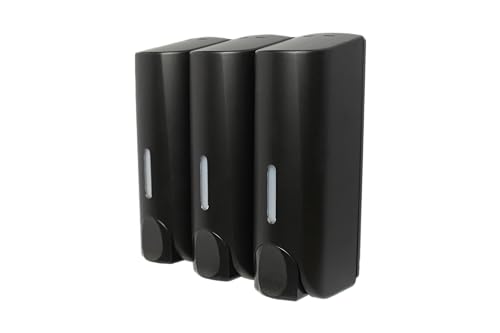 ComforTec Triple Soap Dispenser Set Wall Mounted with 3 Pump Heads for Bathroom Shower Gel Shampoo Conditioner Lotion Dispenser Set of 3, Black