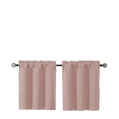 Gwine Valentine's Day 24 Inch Long Tier Curtains for Small Window, Short Blackout Kitchen Curtains Over Sink, Half Window Drapes for Bedroom Bathroom Basement, 2 PCS, Each 30" Wx24 L, Blush Pink