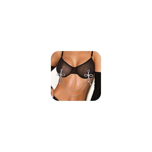 Sutiã de strass, corrente corporal, laço não perfurante, anel de mamilo para mulheres, corrente de m