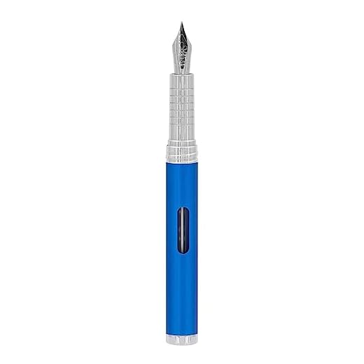 DIPLOMAT NEXUS Füllhalter Edelstahlfeder mit Tintenglas blau/Federstärken: EF/Füllfederhalter/Handgefertigt/mit Geschenkbox/Füllhalter Füller Fountain Pen/Farbe: Blau/Chrom