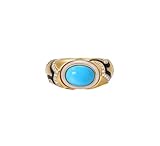 Homxi Anillos Mujer Alianza de Oro 14 Kilates, 9x7MM Oval con Turquesa y Diamante, Anillo Boda Mujer Oro Azul, Talla 12(52mm)