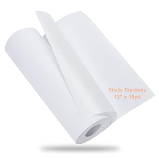 New brothread Sticky Self-Adhesive Tear Away Embroidery Stabilizer Backing 12" x 10 Yd roll - Medium Weight for Napped Fabric & Hoop Less Embroidery