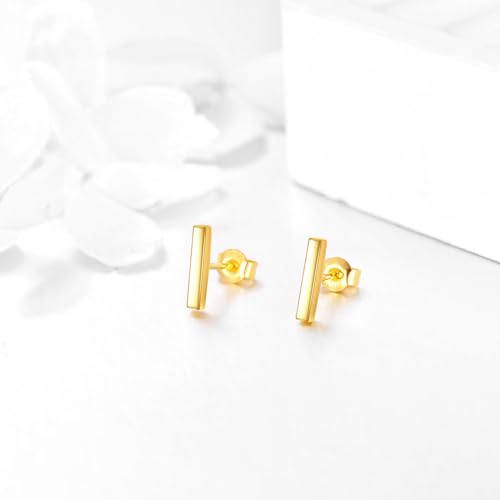 14k Yellow Gold Bar Earrings Polished Stud 10mm Line Stick Minimalist Earrings3