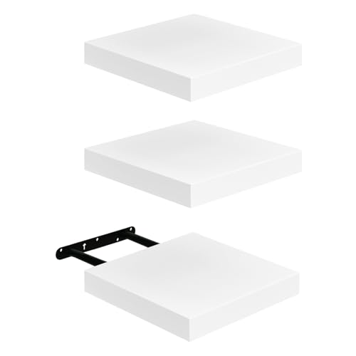 FURNITABLE Schweberegal 3er Set Kompakt 20x20cm Wandregal MDF für Bad Küche Flur - Weiß