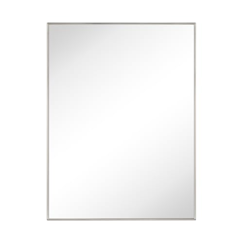 Image of TEHOME Brushed Nickel Bathroom Vanity Mirror with Squared Corners, 24x32'' Silver Rectangle Stainless Steel Metal Framed Mirror for Bathroom