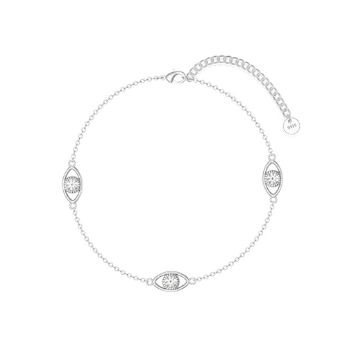 Diamond Evil Eye Anklet Bracelet for Women 925 Sterling Silver Lab Grown Diamonds Jewelry Gifts for Mom Wife Girlfriend Daughter Sister Friend 0.18 cttw D Color VVS Clarity