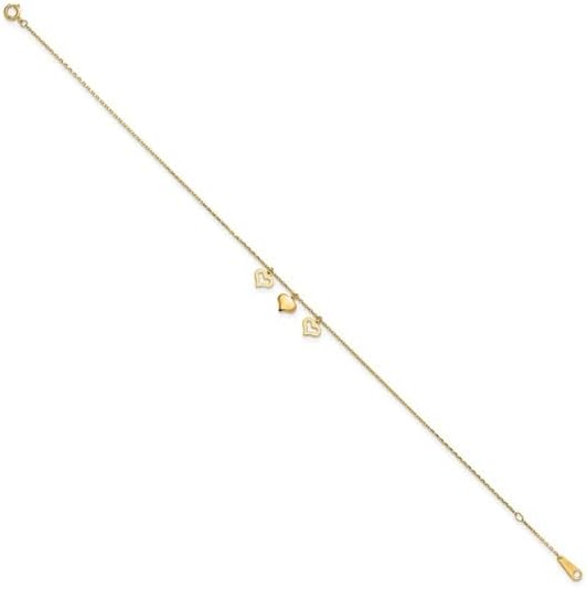 14k 3 Hearts 9in Plus 1in Extension Anklet