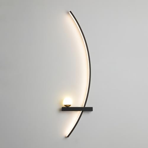 Modern LED Metal Wall Sconce - Arc Wall Light for Bedroom and Living Room Decor, 3 Color Temperatures, 105Cm Black (Left & Right)