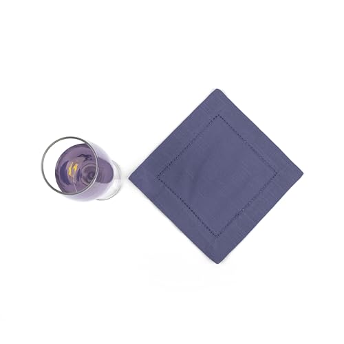 Image of Fingercraft Cotton Cocktail Napkins 6x6 Inches - Set of 12 Reusable Cloth Beverage Coasters with Elegant Ladder Hemstitch - Perfect for Parties, Bars & Home Use (Navy Slub)