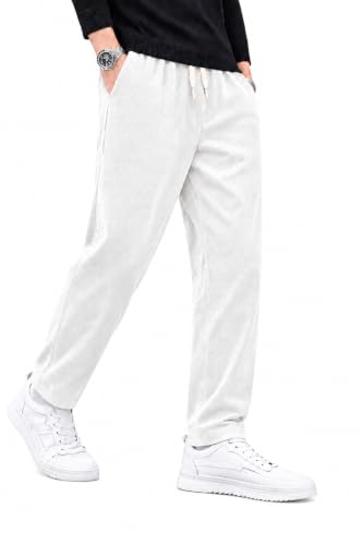 Image of Men's Comfortable Corduroy Pants | Relaxed Fit Stretch Waist Trousers for Everyday Wear Cream