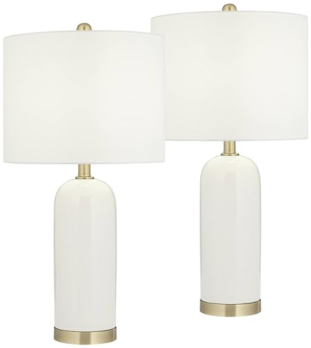 360 Lighting Draper 26" High Modern Coastal Table Lamps Set of 2 White Ceramic Fabric Shade Living Room Bedroom Bedside Nightstand House Office Home Reading Kitchen Entryway Console Family - Image 2