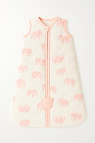 Image of TuddyBuddy Baby Cotton Wearable Quilted Sleeping Bag Blanket 1.5 Tog with 1 Way Zipper Closure | Ideal for Babies & Kids Hypoallergenic Fabrics | (Pink Elephants, 12-18 Months)