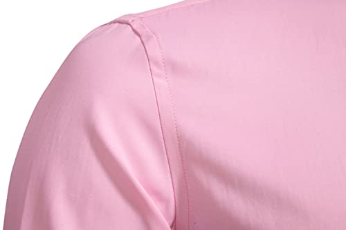 VANCOOG Men's Mandarin Collar Cotton Blended Casual Long Sleeve Button Down Collared Formal Shirts-Pink-S — view 3