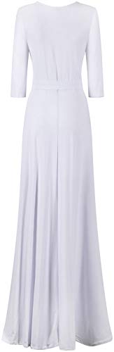 Image of Women's 3 /4 Sleeve Deep V-Neck Maxi Faux Wrap Solid Plus Size Dress