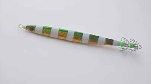 Amazon イカメタル スッテ 30号 1g 171mm ゼブラグロー グリーンゴールド カバー付き 夜光 蓄光 ヤリイカ タルイカ スルメイカ マイカ 鉛スッテ ノーブランド品 エギ スッテ