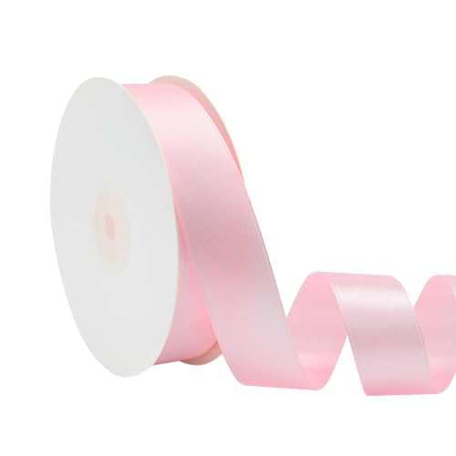 Simplegoal Double Face Pink Satin Ribbon 1 Inch X 50 Yards Polyester Pink Ribbons for Gift Wrapping Fabric Ribbon for Crafts Flower Bouquet Sewing Arts Wedding Party Decoration