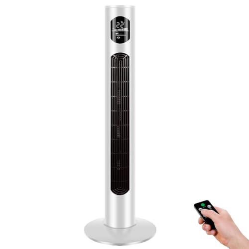 38 Pulgadas Ventilador de Torre Silencioso sin Aspas con Control Remoto 70° Ventiladores Oscilantes con Pantalla LED 3 Modos y Temporizador de 12 Horas para Hogar Oficina (Blanco,...