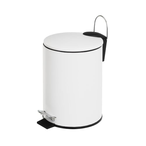 Papelera De Pedal Cilíndrica Blanco Mate De Metal De 3 Litros