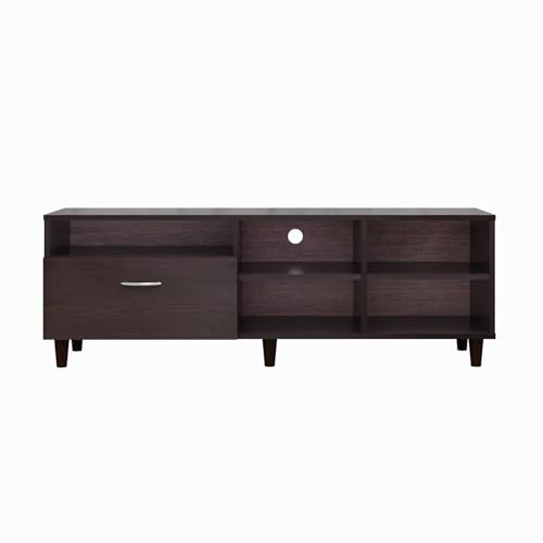Image of VIKI Modern TV Unit for Living Room | Engineered Wood TV Cabinet with 1 Drawer Storage & 3 Open Shelves, Set Top Box Stand, Entertainment Unit, 140W x 48H x 40D cm | DIY | 1 Year Warranty (Wenge)