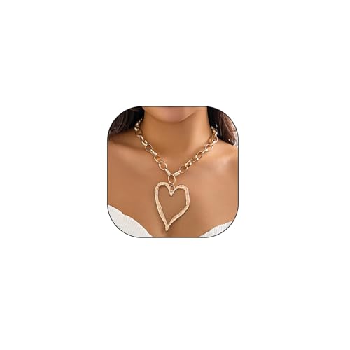 Chunky Gold Heart Necklace for Women,Y2K Big Heart Statement Necklace Long Puffy Hearts Chain Charm Necklaces Trendy Jewerly
